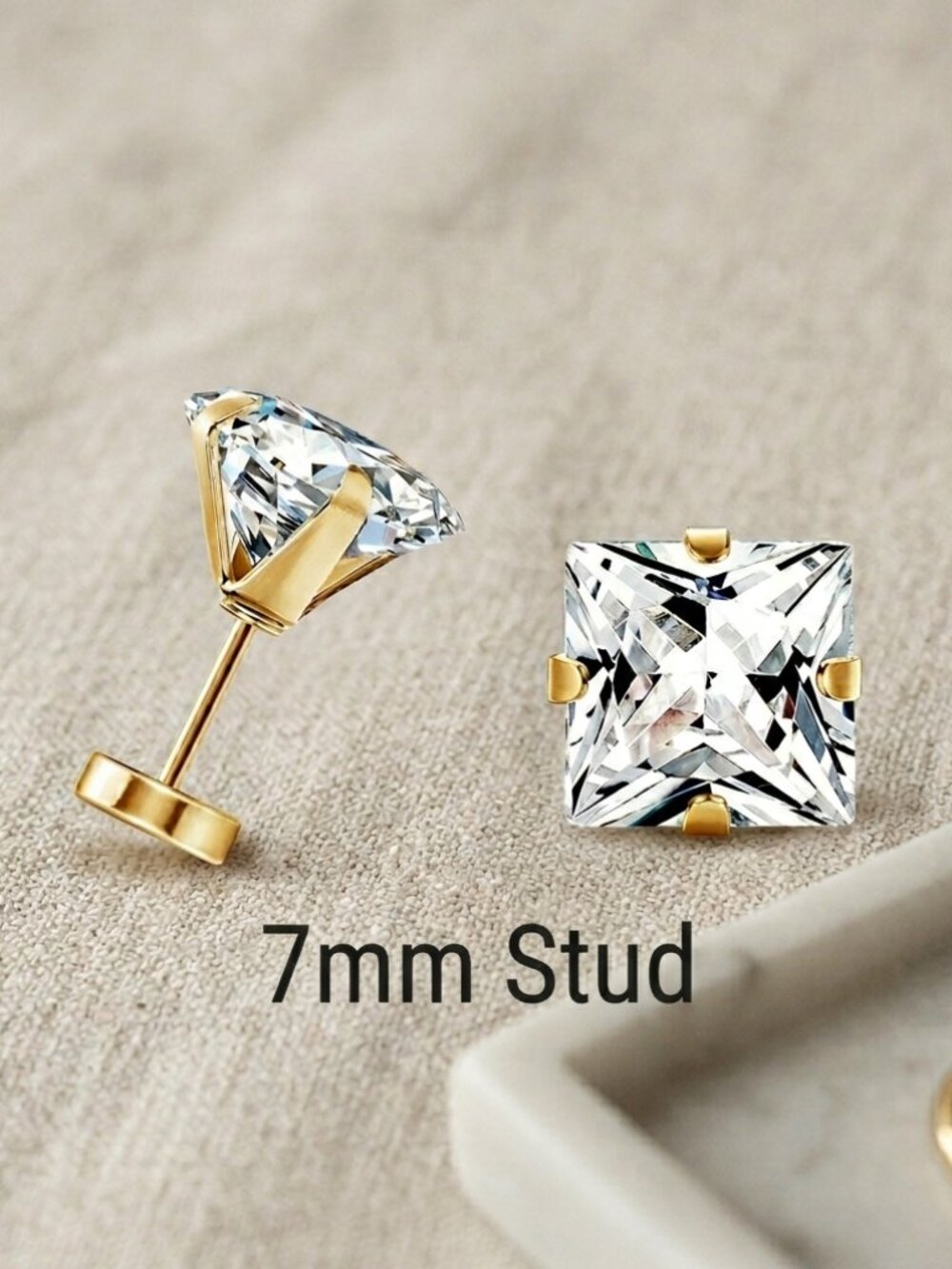 14kt Gold Plated 7mm Princess Cut Flat-Backs Earrings